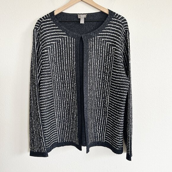 Chico's Sweaters - Chico's Travelers Cardigan Womens 3 XL Black White Stripe Crinkle Jacket Classic